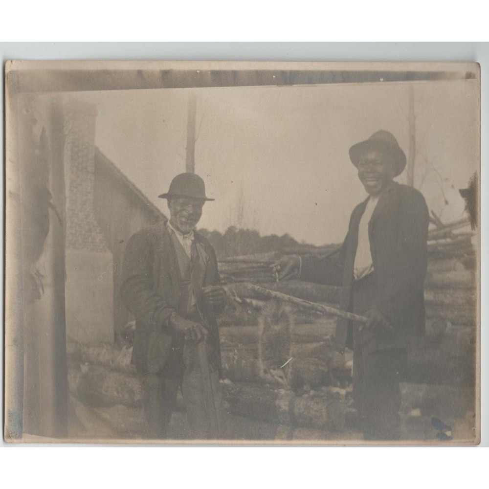 Vtg Sepia Photo Black Americana Men Hunting Opossum Rural Farm Scene - Picture 1 of 2